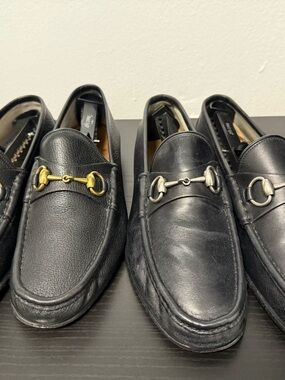 Gucci Black Leather Horsebit Loafers with Mixed Metal Hardware